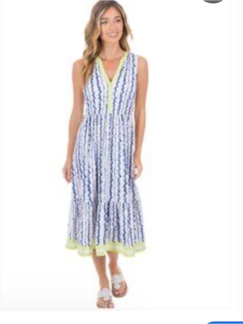 Cabana Life Blue and White Striped Midi Dress with Lime Accent